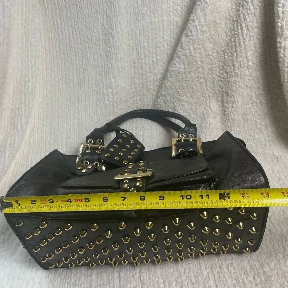 CMZ Stylish Synthetic Black Medium Satchel with Gold Studs Accents.